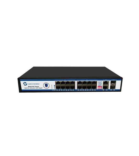 Nova NVC-PSEG1622 16 Port Poe+ 10-100-1000 Mbps 2 Port 10-100-1000Mbps Uplink 2 Port SFP Switch 300W