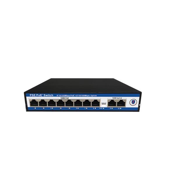 Nova NVC-PSE0820 8 Port Poe+ 10-100 Mbps 2 Port 10-100 Mbps Uplink Switch 120W