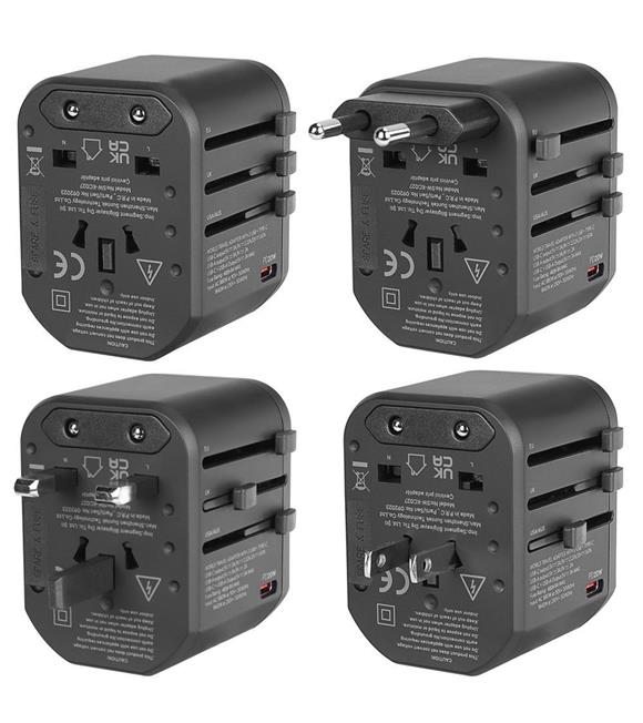 S-link SL-WL20PD 2-USB 2.4A + PD 20W Yedek Akım Sigortalı 100-240V Universal Çevirici Priz Adaptör