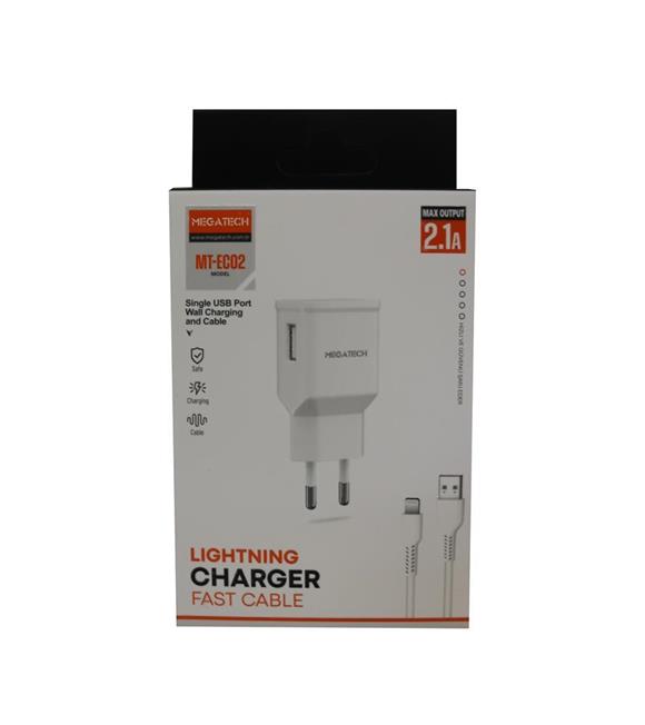 Megatech EC02 MODEL 2.1A Lightning Usb Kablo + Ev Şarj Adaptörü Hızlı Şarj_1