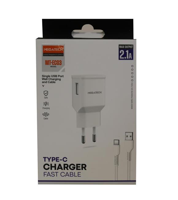 Megatech MT-EC03 2.1A Micro Usb TYPE-C  Kablo+ Ev Şarj Adaptörü Hızlı Şarj