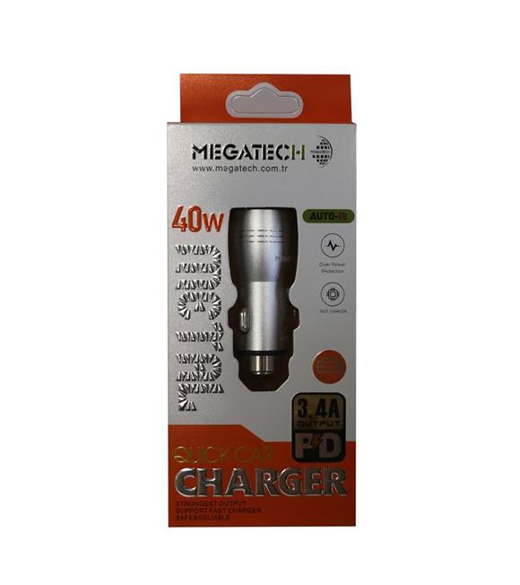 Megatech T05-M24 Re Gri 3.4A 40W Usb Çelik Araç Şarj Aleti