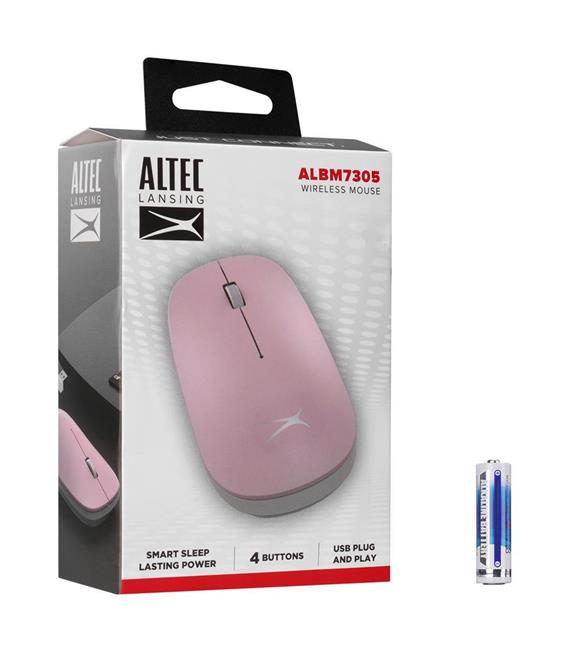 Altec Lansing ALBM7305 Pembe 2.4GHz USB 1600DPI Alkalin Pilli Kablosuz Mouse_1