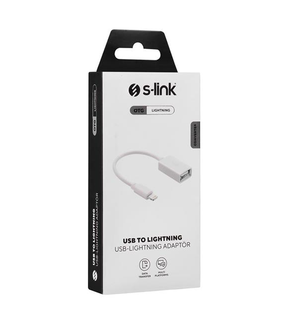 S-link SL-TA74 Beyaz USB F to Lightning 10cm kablolu OTG Çevirici_1