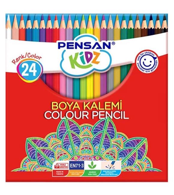 Pensan Kidz Kuru Boya  Kalemi 24 Renk Tam Boy