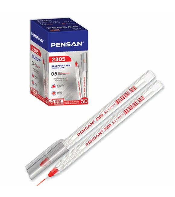 Pensan Tükenmez Kalem Üçgen Kırmızı 0,5 MM 50 Li 2305