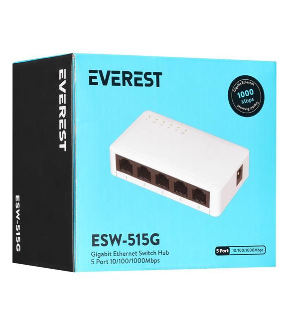 Everest EVERLINK ESW-515G 5 Port 10-100-1000Mbps Gigabit Ethernet Masaüstü Ethernet Switch Hub