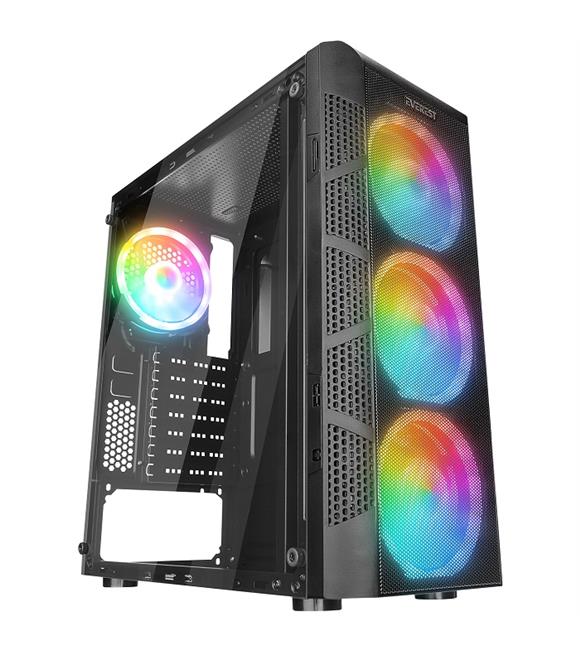 Everest CREST V1 Mesh Temperli Camlı 4x12cm Auto RGB Fan ATX Mid-T Gaming Oyuncu Kasası