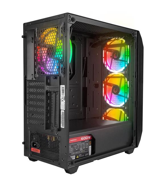 Rampage ZUKO 600W 80+ BRONZE Siyah 4-14cm Rainbow Temperli Camlı ATX Mid-T Gaming Oyuncu Kasası_1