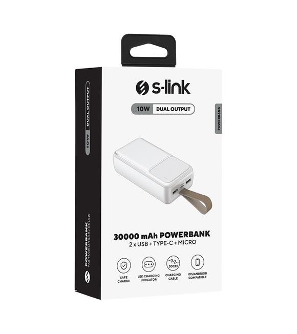 S-link G310 30000mAh 2-USB+Type-C+Micro Beyaz Taşınabilir Pil Şarj Cihazı Powerbank_1