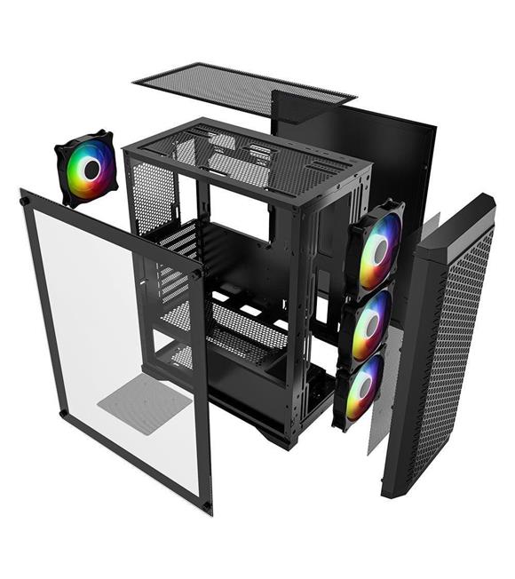 PowerBoost PB-PS5847B 600W ATX USB 3.0 Rainbow Fanlı Mesh Gaming Siyah Kasa