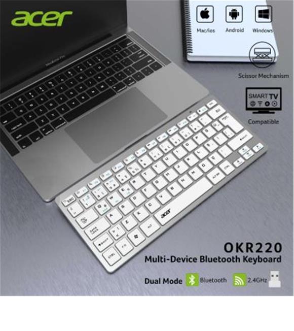 Acer OKR220 Beyaz MultiDevice Dual Mode 2.4GHZ Bluetooth Klavye (Smart Tv)(Android)