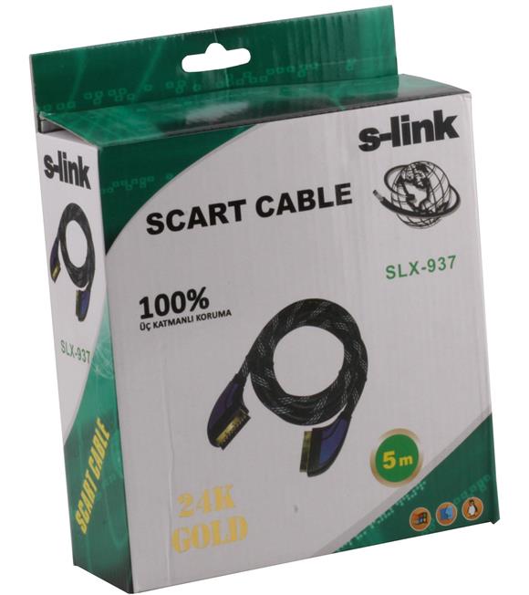 S-link SLX-937 Scart To Scart  5mt Gold Kılıflı Kablo