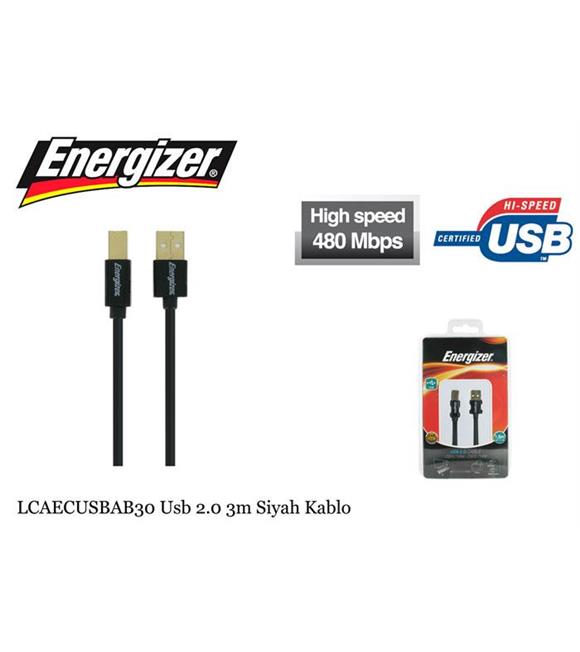 Energizer LCAECUSBAB30 Usb 2.0 3m Siyah Kablo