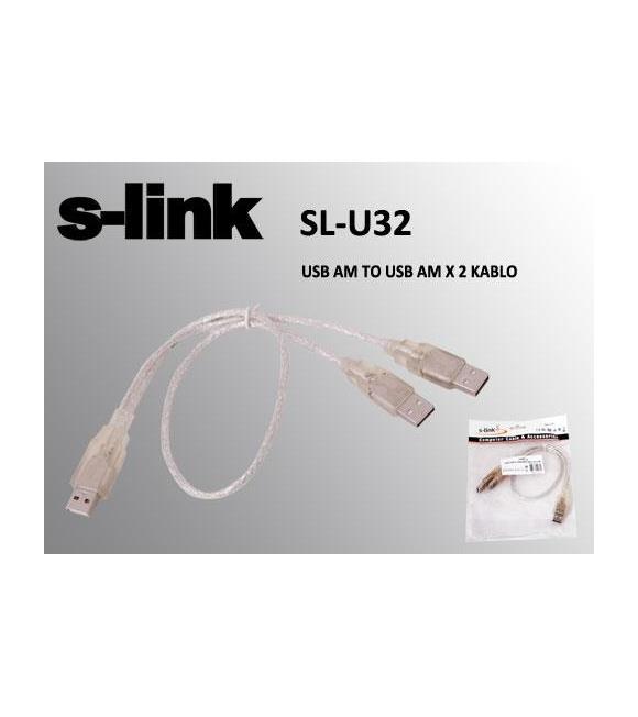 S-link SL-U32 Usb 2.0 Usb Erkek To 2x Usb Erkek 0.60cm Kablo