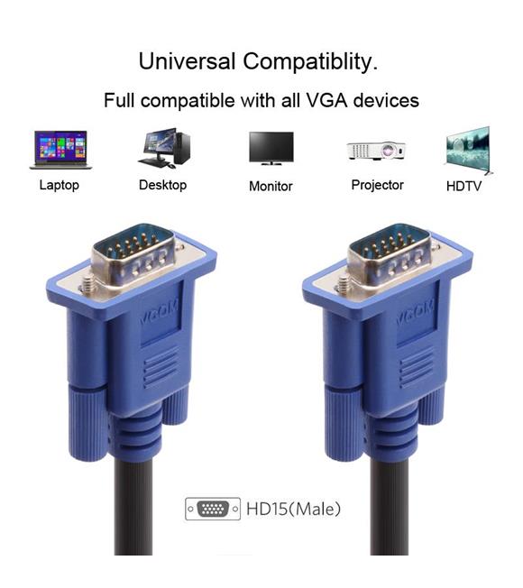 Vcom CG341AD-15.0 Mavi Konnektör Siyah 15MT Vga-M-Vga-M Kablo