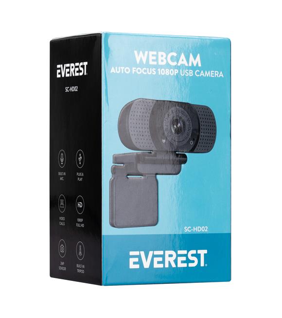Everest SC-HD02 1080P Full HD Auto Focus Hassas Dahili Mikrofonlu Webcam Usb Pc Kamera