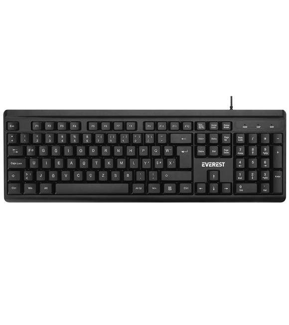 Everest KB-741F Siyah-Gri USB 2 Metre Bakır Kablolu Tamamen Türkçe F Klavye