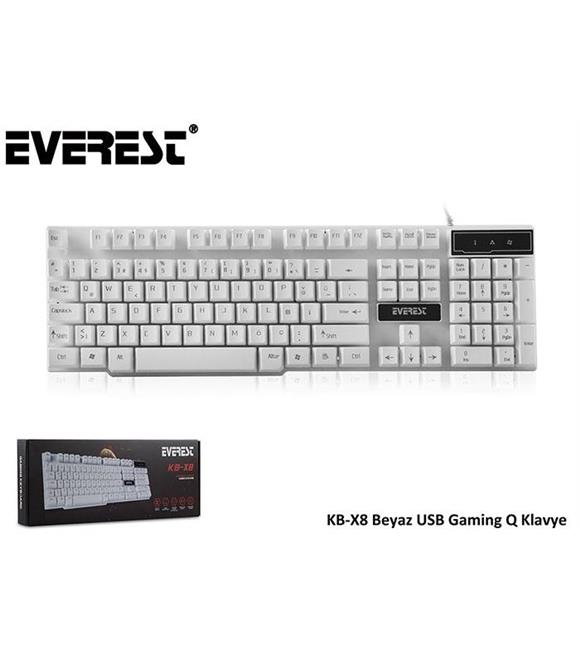 Everest KB-X8 Beyaz Q Usb Kablolu Multimedya Gaming 105 Tuşlu Klavye