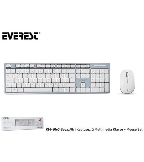 Everest KM-6063 Beyaz-Gri Kablosuz Q Multimedia Klavye + Mouse Set