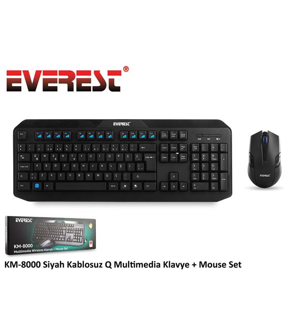 Everest KM-8000 Siyah Q Kalosuz Multimedya 104 Tuşlu Klavye Mouse Set 800 Dpı 3 Buton Mouse