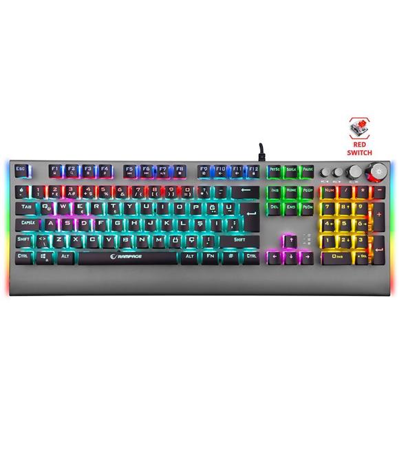 Rampage KB-R210 FAVORY Rainbow Aydınlatmalı Kristal Red Switch Mekanik Gaming Oyuncu Klavyesi_1