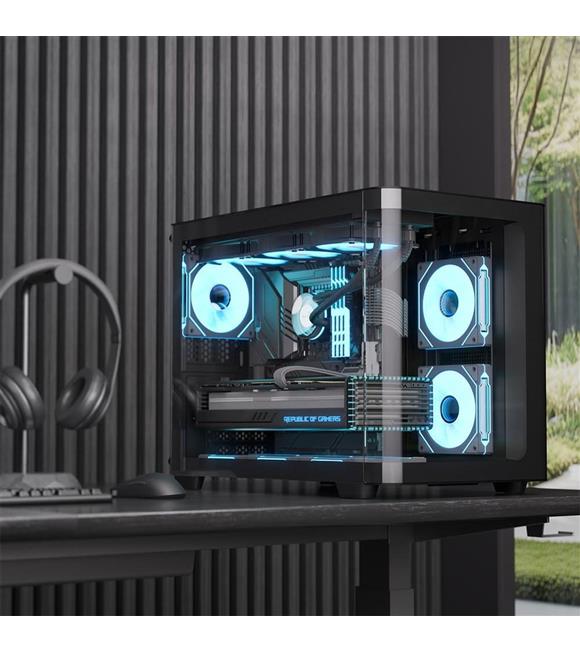 Aerocool AE P300C BK 3x12cm Mirror A-RGB Fanlı, Panoramik Tempered Panel, mATX