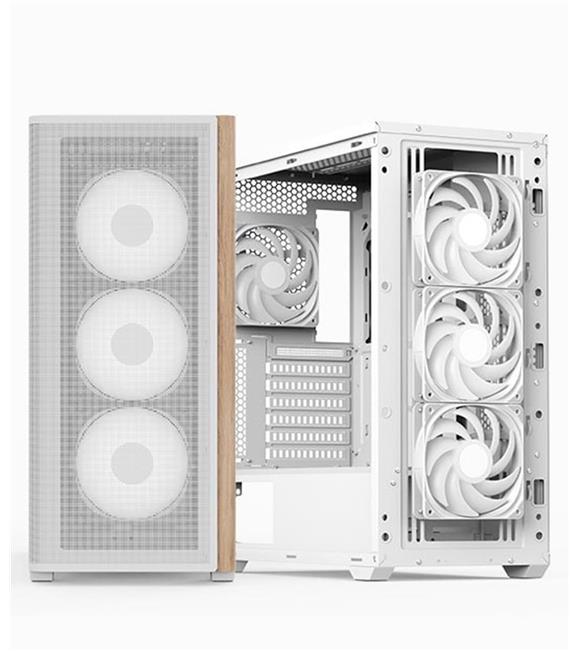 Aerocool AE D501A WH 4x12cm  Fanlı Ahşap Ön Panel Tempered Cam Yan ve Mesh Ön Panel, USB Type-C,ATX
