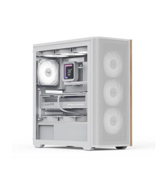 Aerocool AE D501A WH 4x12cm  Fanlı Ahşap Ön Panel Tempered Cam Yan ve Mesh Ön Panel, USB Type-C,ATX