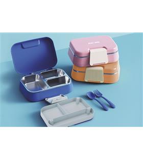 B&d BD-BES002 Tek Katlı Üç Bölmeli Mavi Çelik Beslenme Kabı