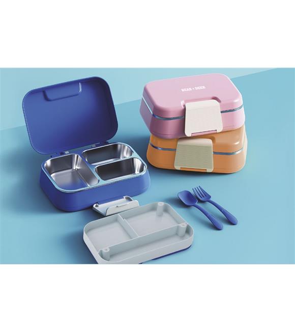 B&d BD-BES002 Tek Katlı Üç Bölmeli Mavi Çelik Beslenme Kabı