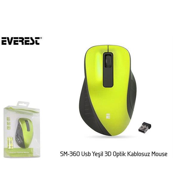 Everest SM-360 Usb Yeşil 3D Optik Kablosuz Mouse