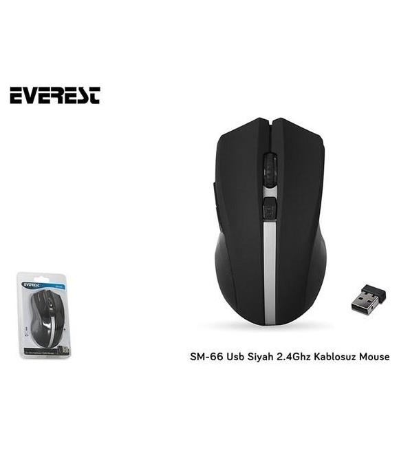 Everest SM-66 Siyah Kablosuz Optik Mouse 1000 Dpı 4 Buton