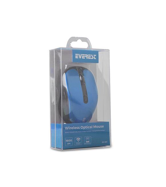 Everest SM-865 6D 1600dpi Alkalin Pilli Mavi Kristal Kutulu Kablosuz Sessiz Mouse