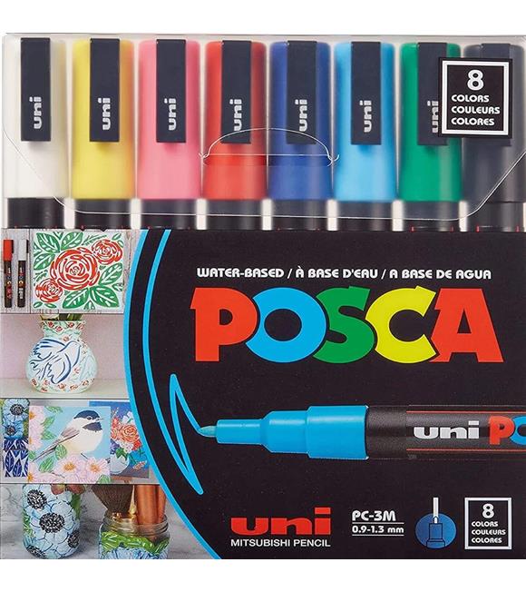 Uni-Ball Posca 0.9-1.3 Su Bazlı Poster Markörü Ana Renk 8 Li PC-3M/8C