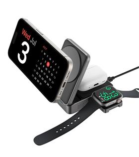 S-link SW-CWF116 Siyah Telefon Kulaklık Akıllı Saat 15W 3 in 1 Magsafe Qi2 Kablosuz Şarj Cihazı