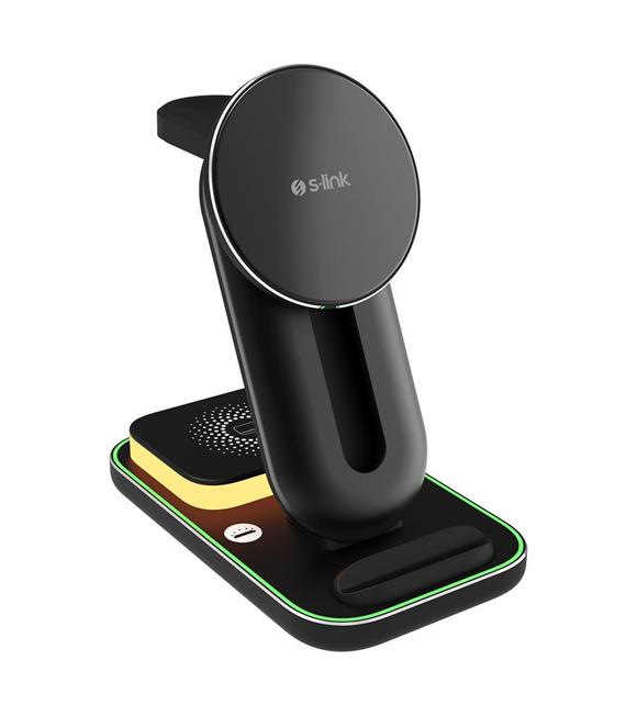 S-link SW-CWF117 Siyah Ayarlanabilir Standlı 15W 3 in 1 Magsafe Kablosuz Şarj Cihazıı