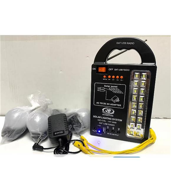 Everton Rt-999 SolarPanelli -Ledli Güneş Enerjili Radyo Usb- 3 Adet Ampul Şarjlı (Solar 9V-3.5W)
