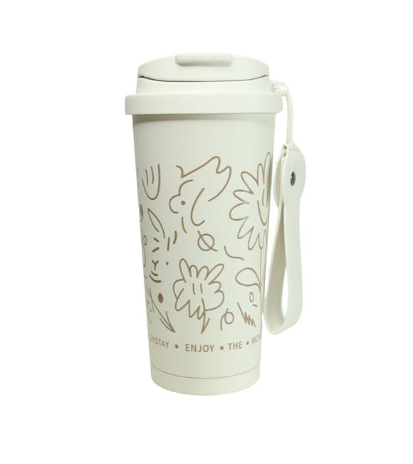 Shotay ST-8913 Çift Kullanım Pipetli/Rahat İçim Beyaz 500ml Çelik Termos