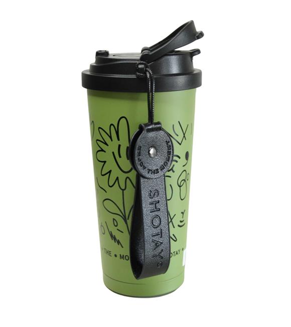 Shotay ST-8913 Çift Kullanım Pipetli/Rahat İçim Yeşil 500ml Çelik Termos