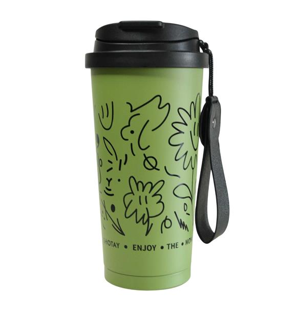 Shotay ST-8913 Çift Kullanım Pipetli/Rahat İçim Yeşil 500ml Çelik Termos