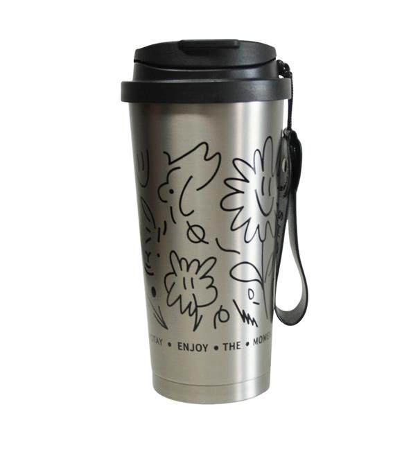 Shotay ST-8913 Çift Kullanım Pipetli/Rahat İçim Gri 500ml Çelik Termos