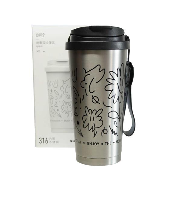 Shotay ST-8913 Çift Kullanım Pipetli/Rahat İçim Gri 500ml Çelik Termos