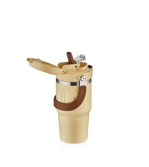 Shotay ST-8166 Çift Kullanım Pipetli/Rahat İçim Beyaz 650ml Çelik Termos