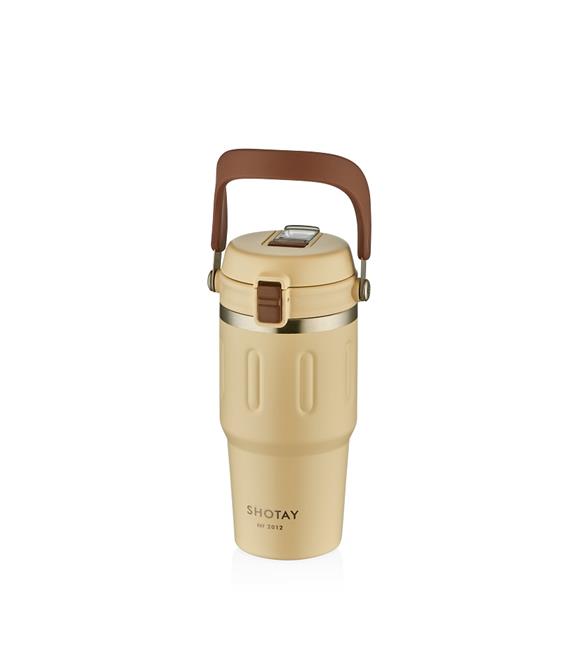 Shotay ST-8166 Çift Kullanım Pipetli/Rahat İçim Beyaz 650ml Çelik Termos