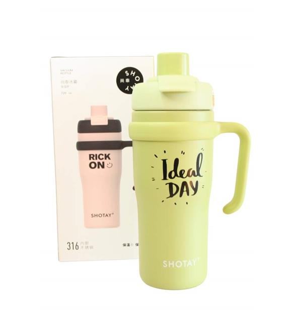 Shotay ST-8918 Çift Kullanım Pipetli/Rahat İçim Yeşil 720ml Çelik Termos