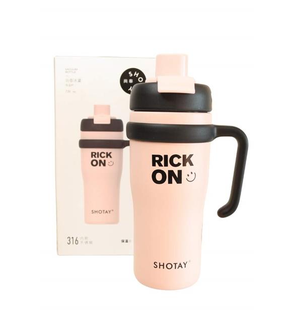 Shotay ST-8918 Çift Kullanım Pipetli/Rahat İçim Pembe 720ml Çelik Termos