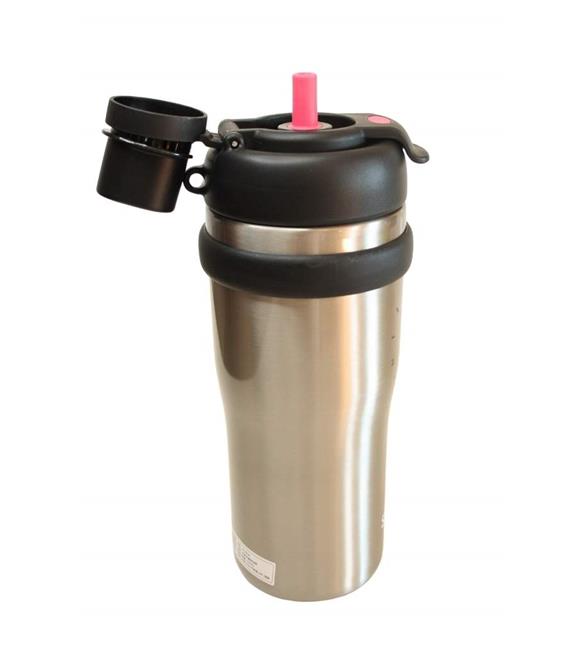 Shotay ST-8918 Çift Kullanım Pipetli/Rahat İçim Gri 720ml Çelik Termos