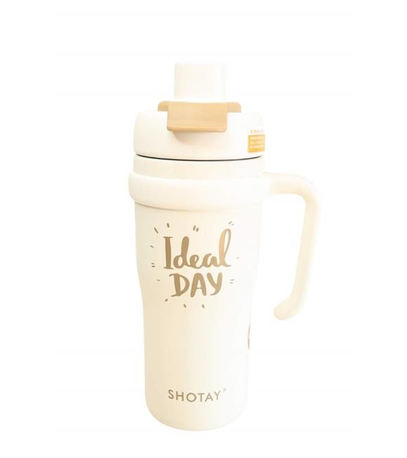 Shotay ST-8918 Çift Kullanım Pipetli/Rahat İçim Beyaz 720ml Çelik Termos