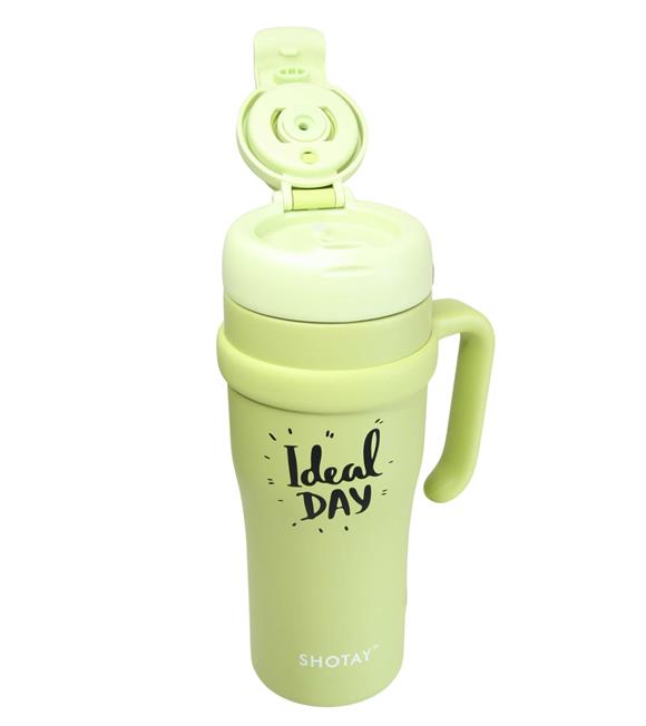 Shotay ST-8919 Çift Kullanım Pipetli/Rahat İçim Yeşil 1000ml Çelik Termos